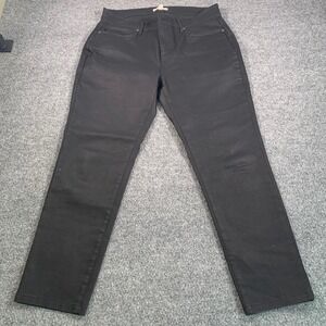 Eileen Fisher Black Coated Denim Slim Leg Jeans Size 10 Waxed Leather Look